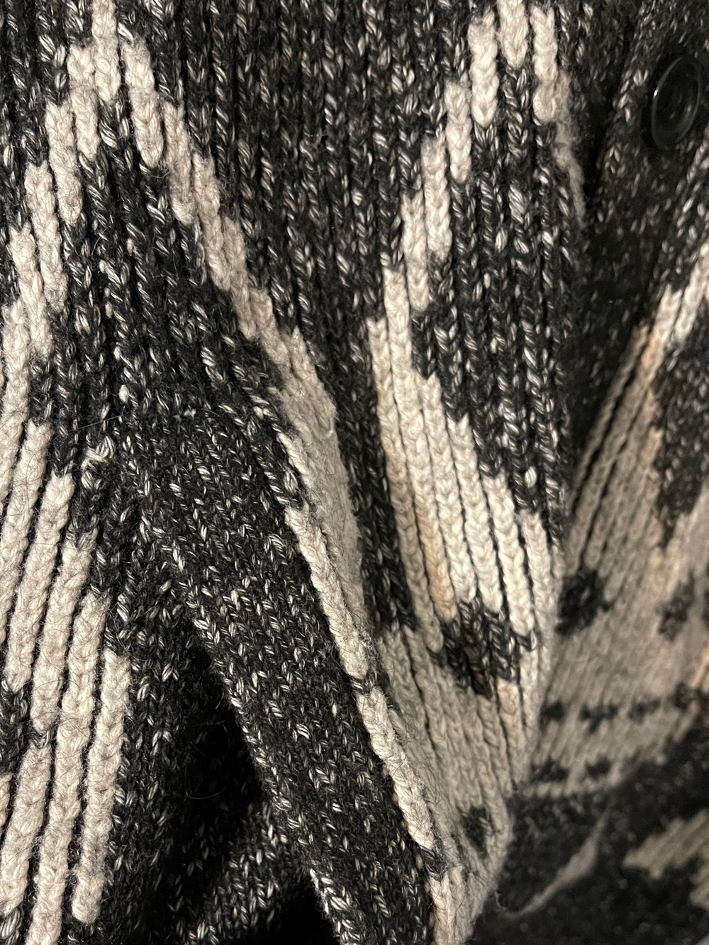 Banana Republic Gray Fair Isle Cardigan Chunky Knit Shawl Collar Pockets Large - Picture 6 of 6